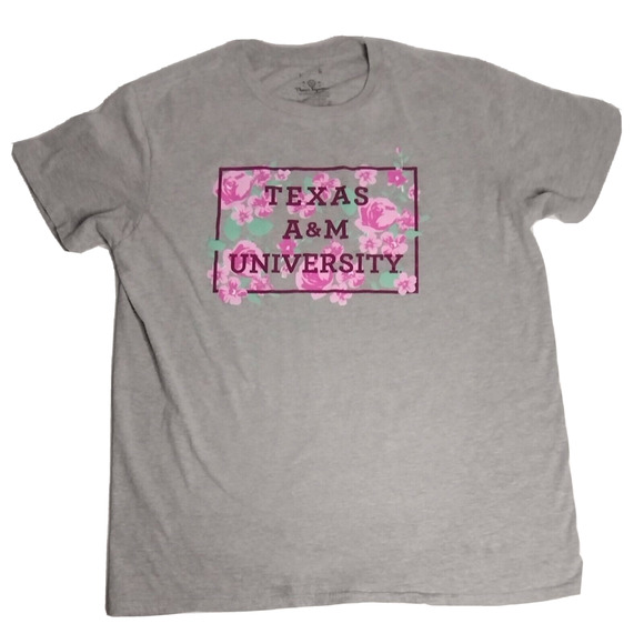 Texas A&M University Women's T-Shirt Large Gray Pink Floral Short Sleeve Tee - Picture 2 of 7
